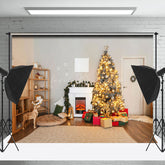 Lofaris Log Style Room Trees Fireplace Christmas Backdrop